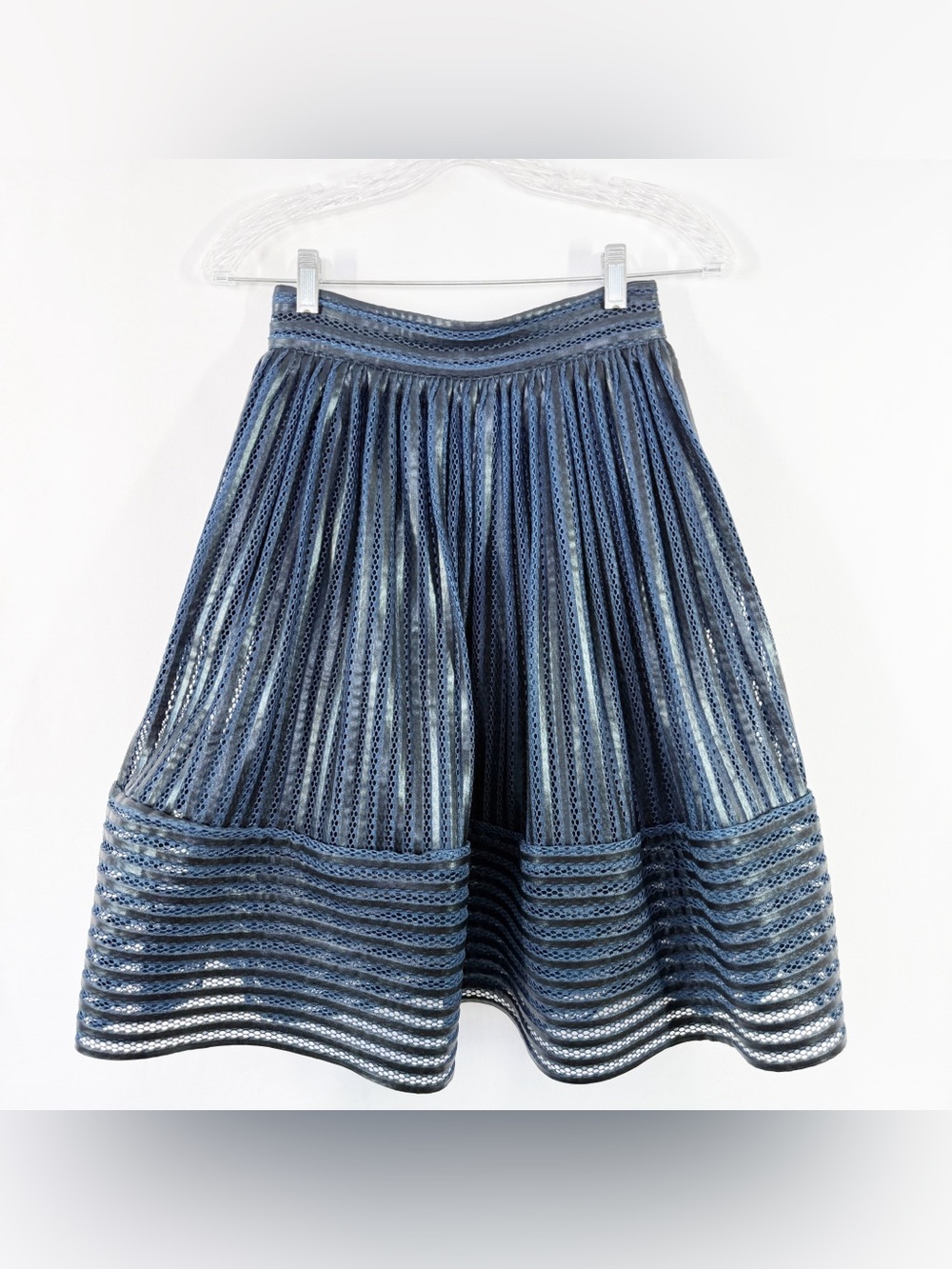Maje Vegan Leather Circle Skirt Size 1 US S Pleated Electric Blue Cocktail